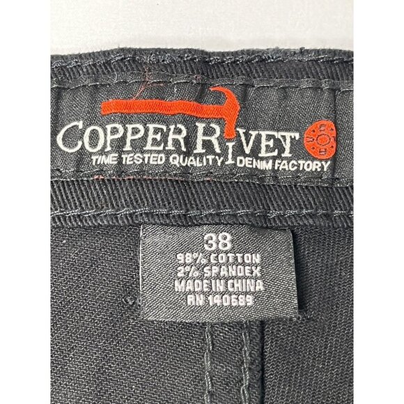 Copper Rivet Jean Shorts Mens 38 Black Hip Hop Denim Distressed Paint Patched - Picture 12 of 12